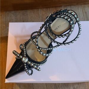 MACH & MACH Black Silver Stud Heels, 85MM, sz 40
